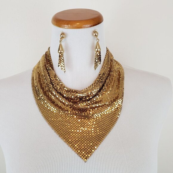 Whiting & Davis bandana-style necklace and earring set - Picture 1 of 16